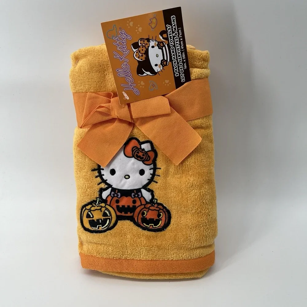 Sanrio Hello Kitty Halloween Pumpkin 2pc Orange Hand Towels NEW